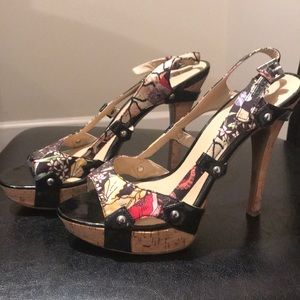 Guess cork slingback size 7.5 floral heels